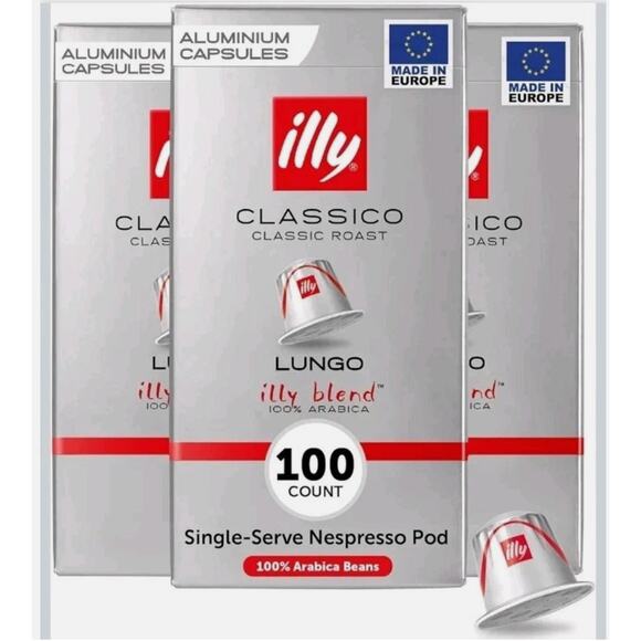 Illy Blend Single-Serve Coffee Capsules Pods Classico Lungo Roast Arabica 10x10